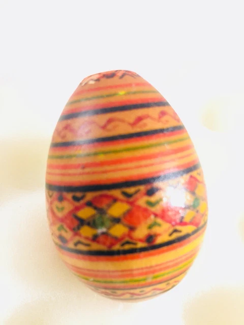 Vintage turned wood Hand Painted Wooden Egg 2"