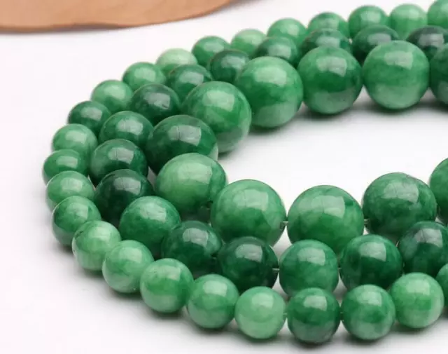 4mm 6MM 8MM 10MM 12mm Natural Green Emerald Round Gems Loose Beads 15"AAA