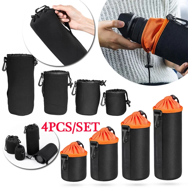 4x Camera Lens Pouch Bag Waterproof Soft Neoprene Drawstring Protector Case Set
