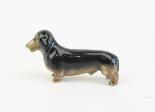 Miniature Porcelain Hand Painted Dog figurine - Dachshund Black/Tan  TINY