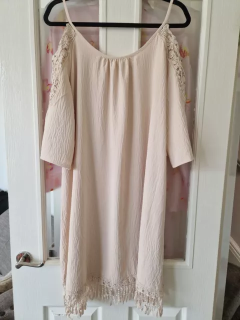 Pretty New Shein Lace Off Shoulder Dress Size 16 Beige Floaty