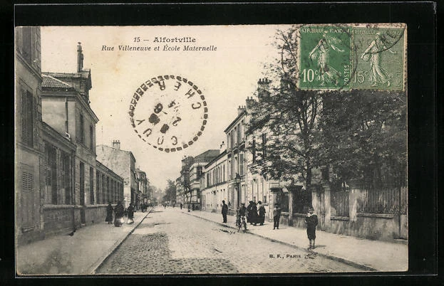 CPA Alfortville, Rue Villeneuve et École Maternelle 1924