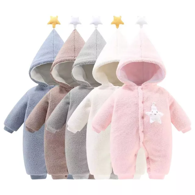 Newborn Infant Baby Boys Girls Snowsuit Winter Coat Fleece Hooded Thick Romper