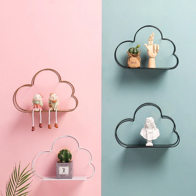 Wrought Iron Cloud Shaped Wall Shelf Mounted Storage Display Hanging Rack Decor