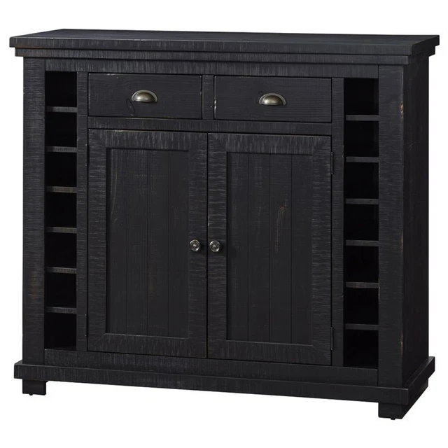 Progressive Furniture Willow Wood Wine Rack Server in Distressed Black