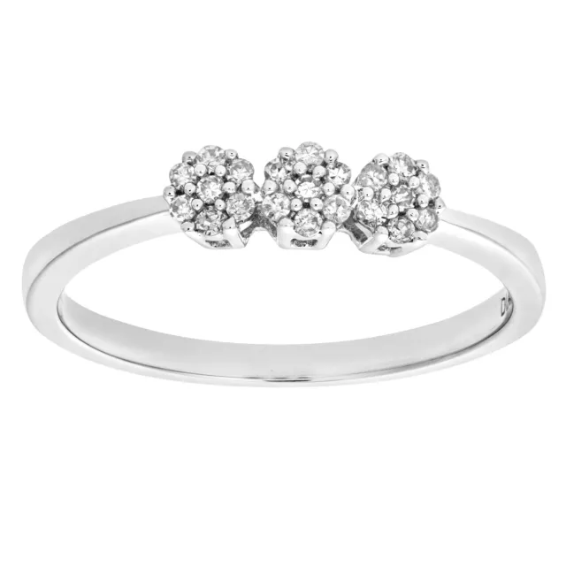 9ct White Gold Diamond Trilogy Ring Cluster Style by Naava