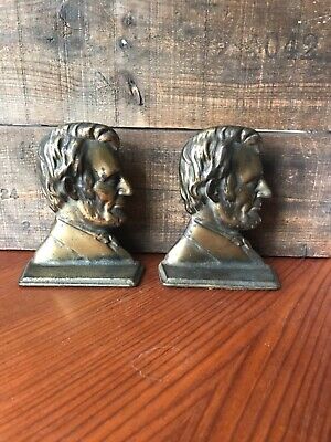 Rare Vintage Pair Cast Iron Bookends ~ Abraham Lincoln ~ S221