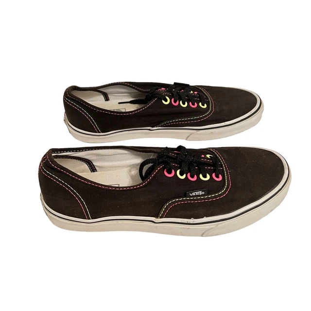 Vans Classic Black With Neon Pink & Yellow Stitching & Eyelets Men 7 Women 8.5