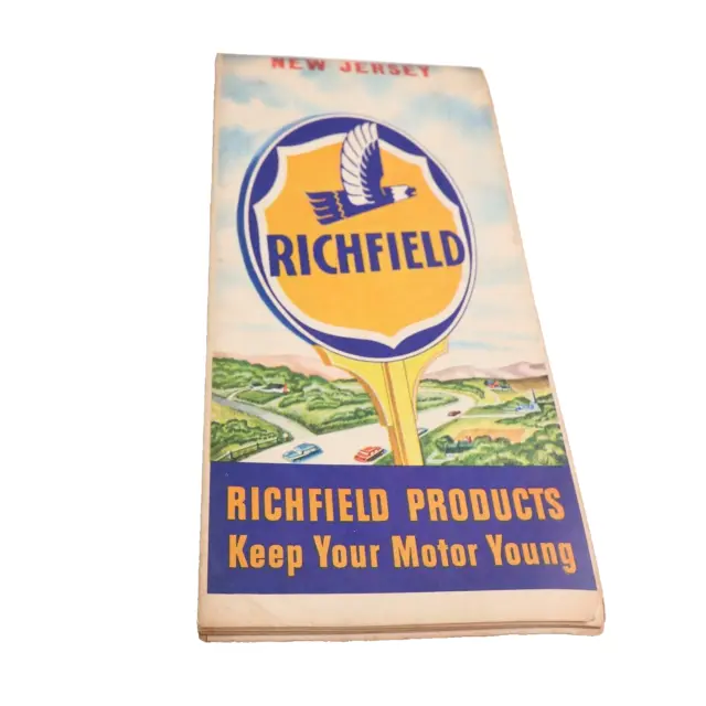 Vintage 1955 Richfield Oil Corporation New Jersey Road Map Measures 28.75" x 17"