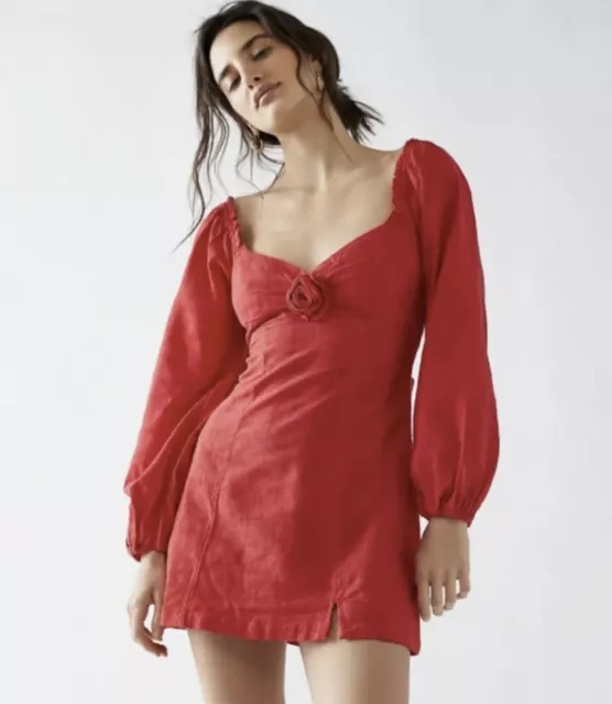 ❤️ Free People Mini Dress Size M 12 - 14 UK / 8 - 10 US Red Put A Rose On It New