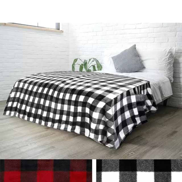 Plaid Sherpa Throw Blanket Fleece Checkered Soft Plush Warm Couch Bed Blanket