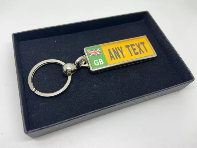 Personalised Registration Plate Keyring with box GB Wales Electric Double Sided