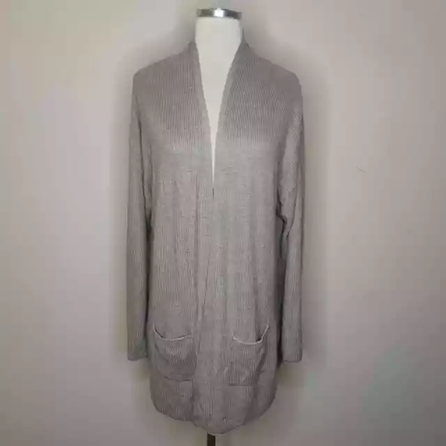 Tahari Cardigan Sweater XL Womens Open Front Pockets Ribbed Knit Rayon Cashmere