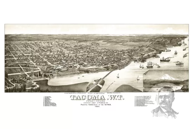 Old Map of Tacoma, WA from 1884 - Vintage Washington Art, Historic Decor 2