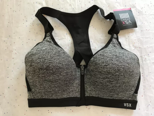 Victorias Secret Incredible Black Grey Sport Bra Nwt 54A2 Max Supp Front Close