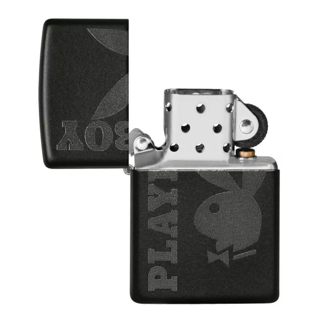 Zippo Windproof Lighter Playboy Logo and Bunny Matte Black Metal Genuine 49342 3