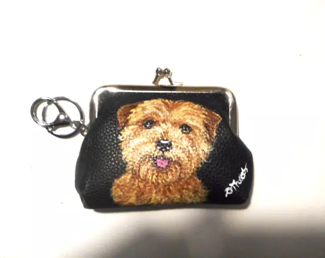 Norfolk Terrier dog Coin Purse Hand Painted Vegan Leather with Key Chain Ring