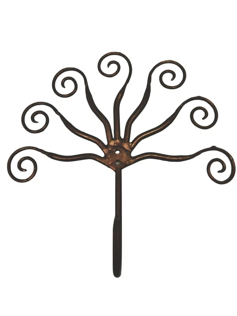 Black Peacock Fan Coat Hook Wall Mount 5 inch Metal Swirls Hanger