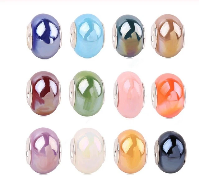 NEU 1x Charms Anhänger Großlochperlen Metallikschimmer Perlen DIY Basteln H1/20
