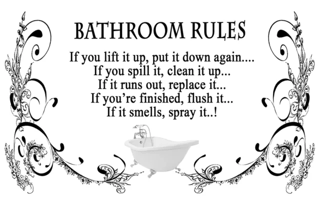 Black & White Bathroom Rules Quote Canvas Wall Art  Picture Print A1, A2, A0