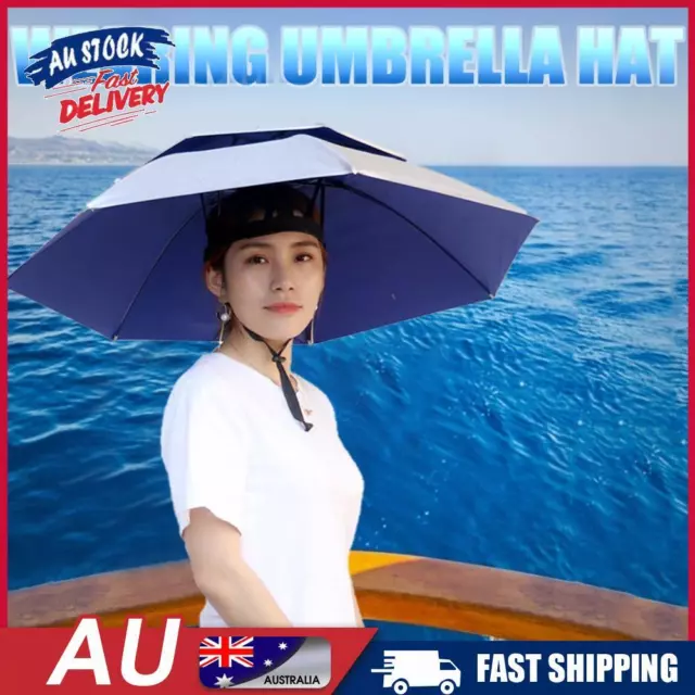 AU Foldable Fishing Sunshade Headwear Umbrella Hat UV Protection (Silver Gray)
