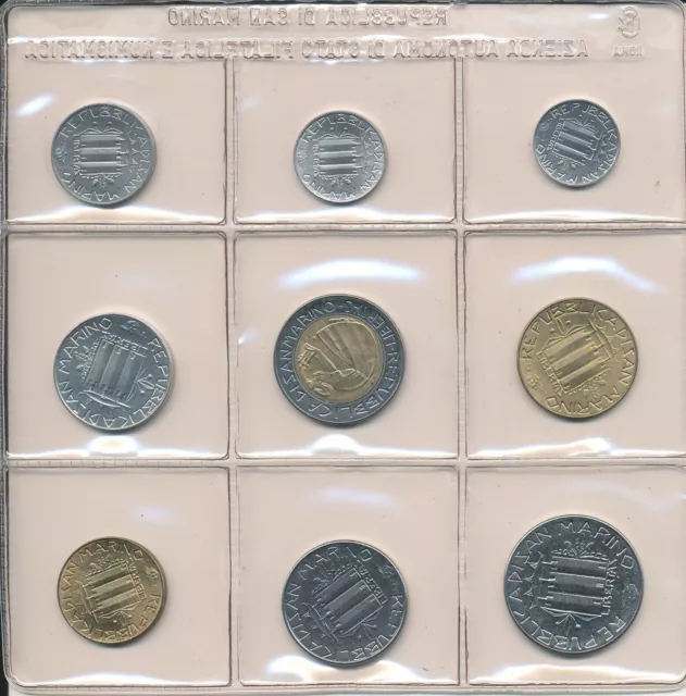 San Marino - 1+2+5+10+20+50+100+200+500 Lire 1985 UNC - Set Kms