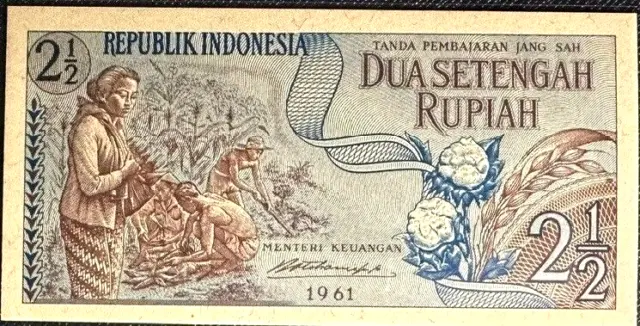 1961 INDONESIA 21/2 Rupiah Banknote  (+FREE1 B/note) #23547
