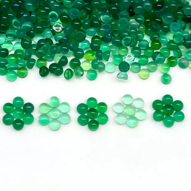 500 Pcs Natural Green Onyx 2mm Round Cabochon Untreated Gemstone Wholesale Lot