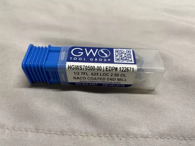GWS Carbide Endmill 1/2" x 1/2" x 5/8" x 2-1/2" Square Corner, 7 Flute #122671