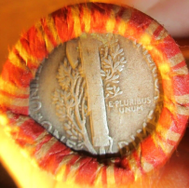 Lincoln Wheat Penny  Rolls Capped with Silver Mercury Dimes both ends Wheat Cent