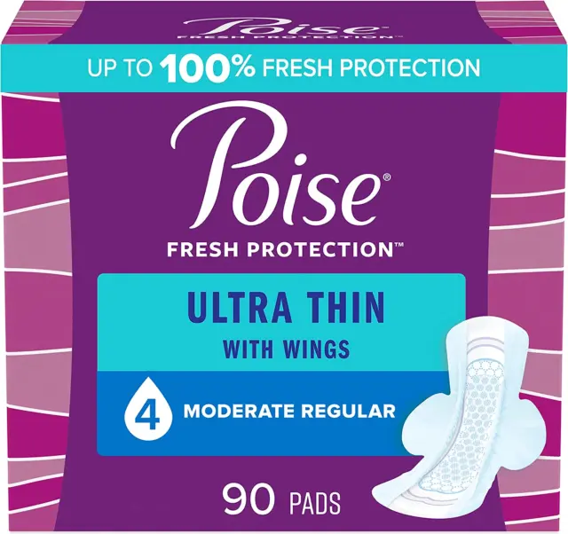 Poise Ultra Thin Incontinence & Postpartum Pads, 90 Count
