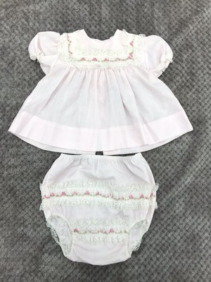 Alexis Lacey Pink Roses S Dress W/ Diaper Cover Baby Girls 6 Months Vintage