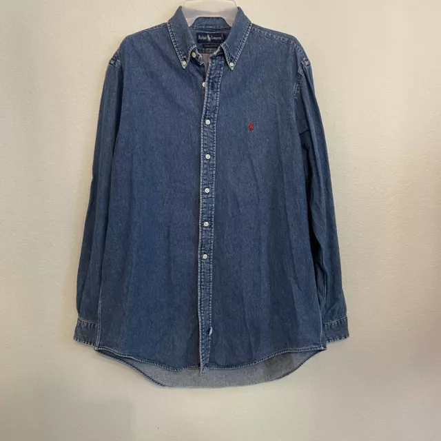 Ralph Lauren Men's Blue Chambray Denim Long Sleeve Button Up Shirt Large