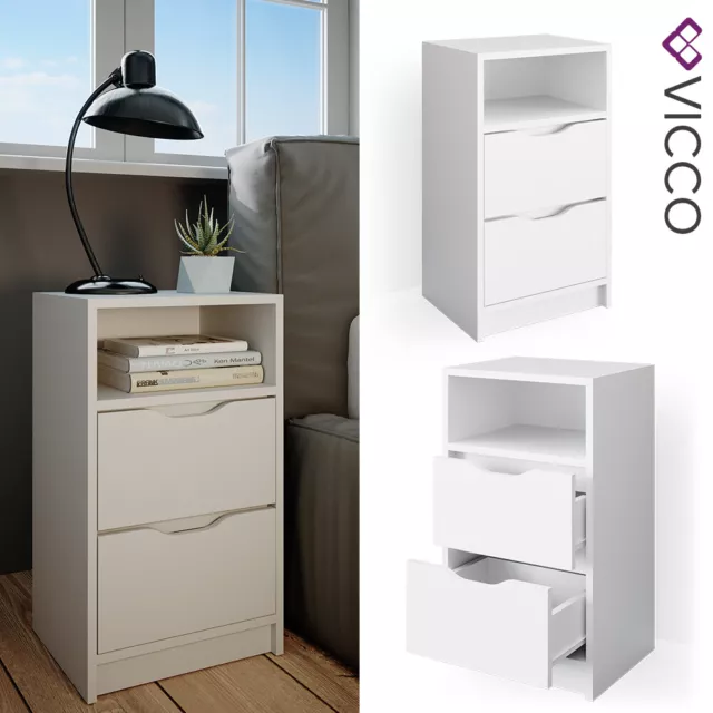 Table de nuit Vicco Ruben blanche, table de chevet, 2 tiroirs, pour lit Table de nuit Vicco Ruben blanche, table de chevet, 2 tiroirs, pour lit