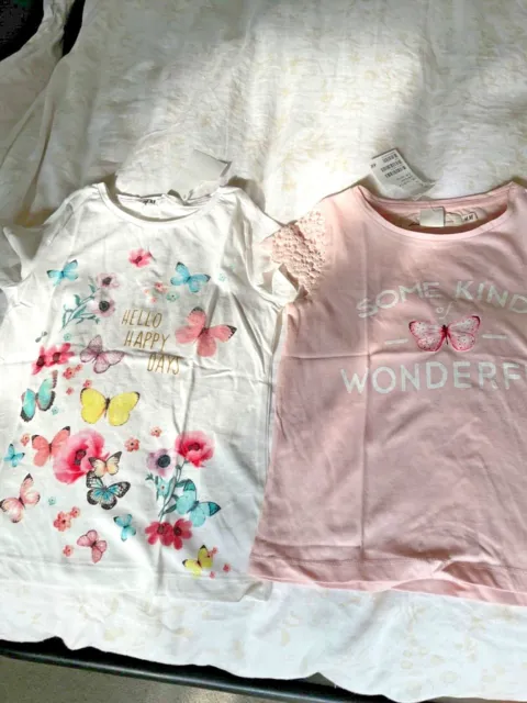 Bnwt Girls Short Sleeve Butterfly Tshirt Bundle X2 Age 4-6 From H&M