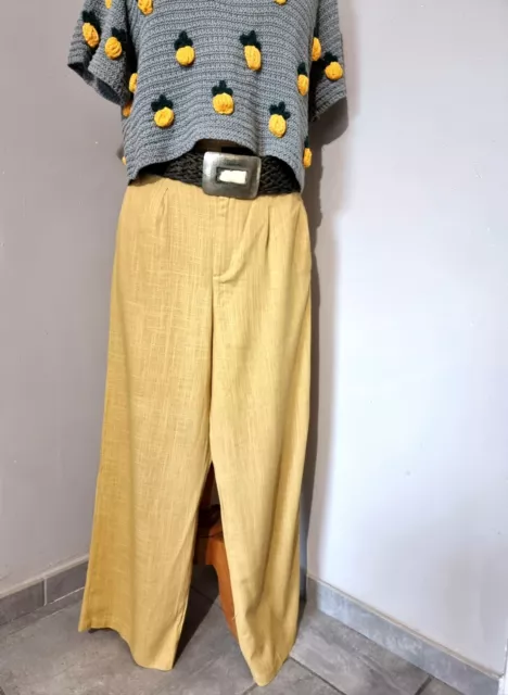 Jowell Paris : Superbe Pantalon Taille Ocre Jaune Moutarde Aspect Lin