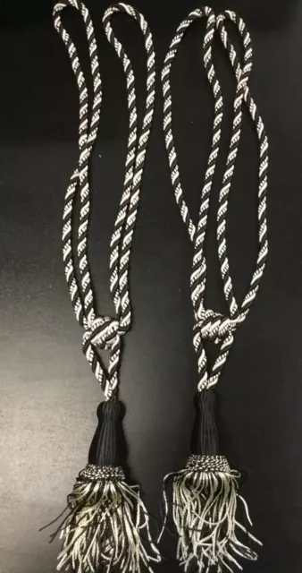 New 2 Curtain Window Tassel Drape Tiebacks Vintage Black White Color 1 Pair HD