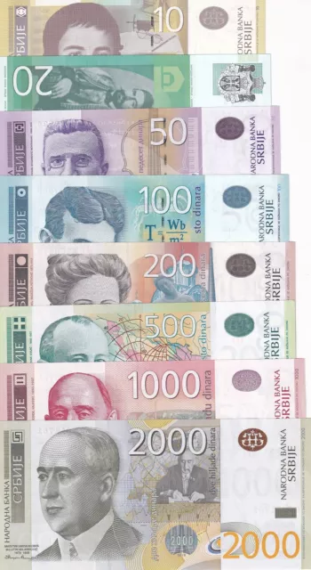 Serbia Set 8 UNC 10 20 50 100 200 500 1000 2000 Dinara Random Year P 54-P 61