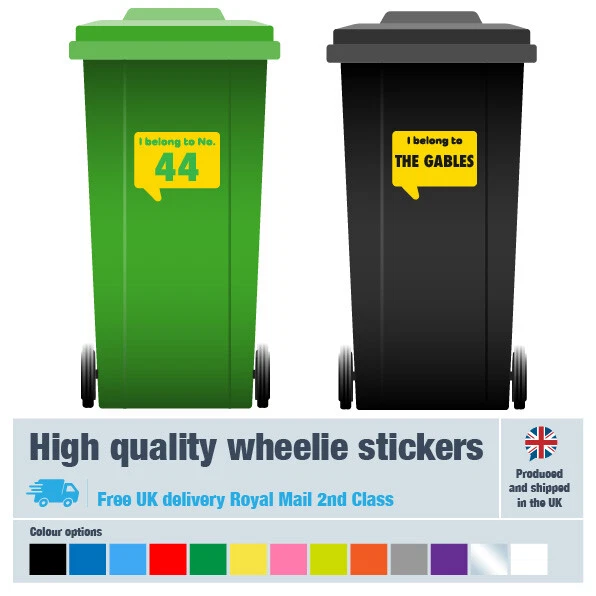 WHEELIE BIN STICKERS labels decals with house number / name 14 colour