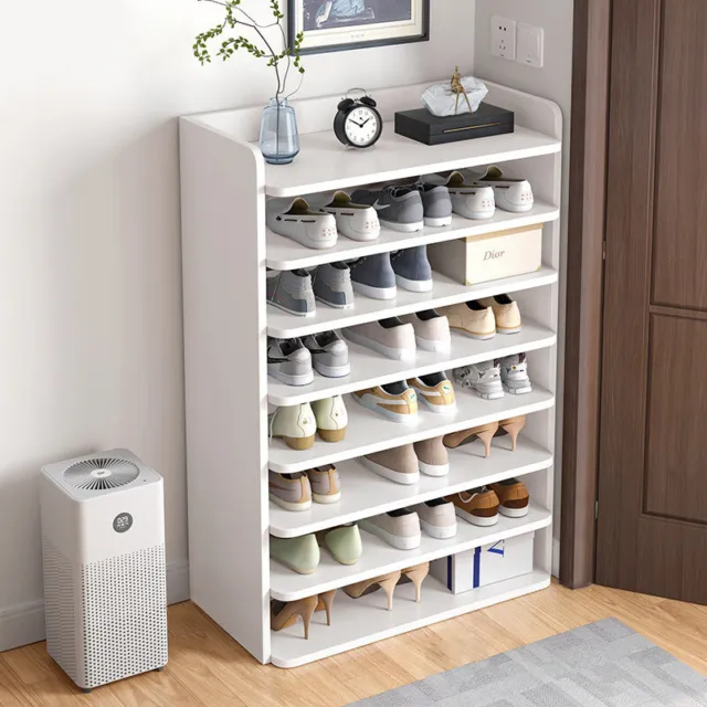 5-8 Tier White Wooden Hallway Shoe Rack Open Shelves Shoe Cabinet Storage Unit