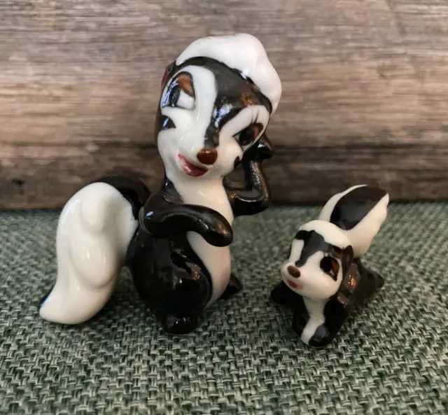 Vintage Mother and Baby Skunk, mid century, ceramic miniature figurines