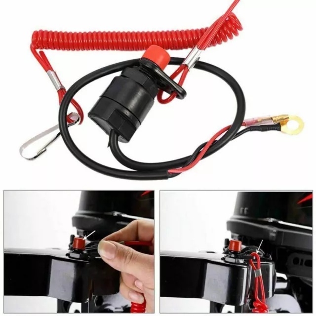 Universal Boat Outboard Engine Motor Kill Stop Switch With Safety Tether Lanyard