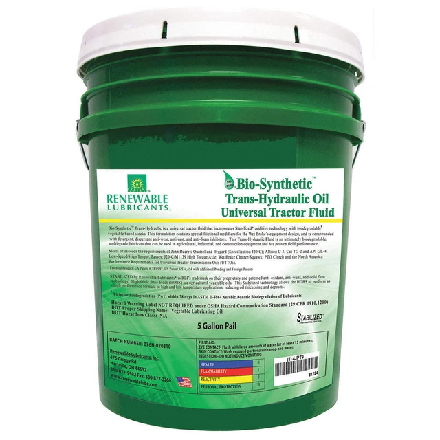 RENEWABLE LUBRICANTS 81224 Trans Hyd Fluid,Tractor,5 Gal,10W30
