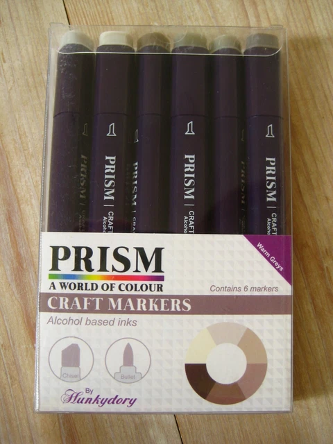 Marcadores artesanales de prisma - Juego de 6 bolígrafos gris cálido doble extremo tinta a base de alcohol Hunkydory