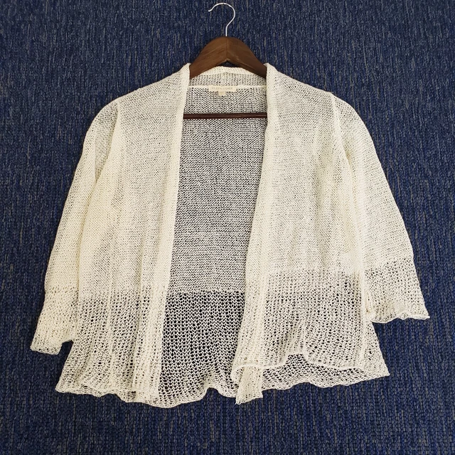 Eileen Fisher Womens Open Knit Cardigan Size S Ivory Linen Blend Lightweight