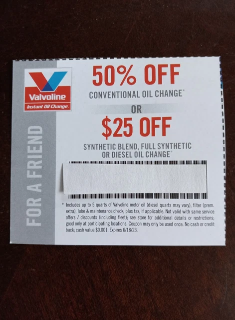 VALVOLINE 50% Off Conventional or 25% Off Synthetic or Diesel Oil Change (#2)
