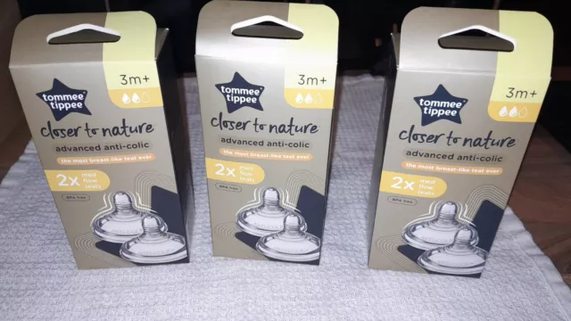 3 x packs of2 tommee tippee closer to nature advanced anti colic teats med flow