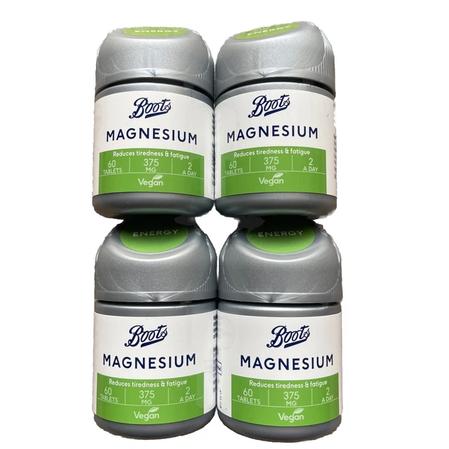 4X60 TABLETS BOOTS Magnesium 375 mg BBE 11/2025 £5.00 PicClick UK