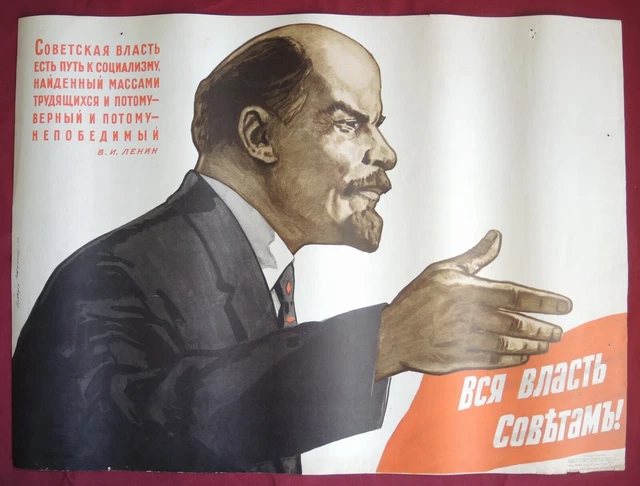 Grande 1968 Urss Poster Lenin Circa Soviet Potenza Vintage Propaganda 32 "= 80cm