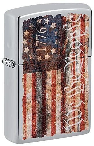 Zippo Americana Flag Design High Polish Chrome Pocket Lighter